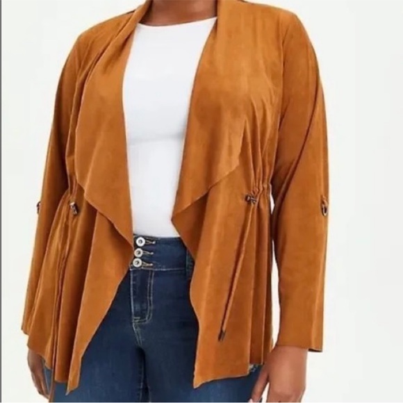 TORRID | COGNAC SUEDE DRAPE FRONT
ANORAK Cardigan Jacket 3X - Picture 2 of 9